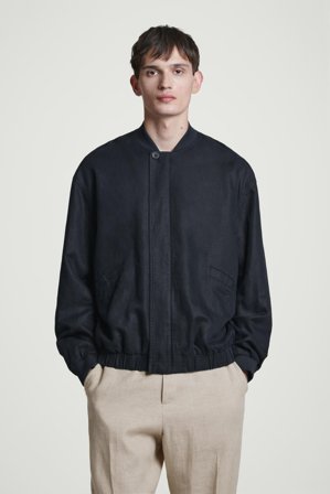 COS Men's Linen Bomber Jacket in Blue