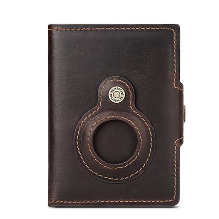 Airtag Anti-förlust Första Lagret Nötskinn Rfid Anti-magnetisk Automatisk Kortutmatning Metall Äkta Läder Korthållare Kaffe