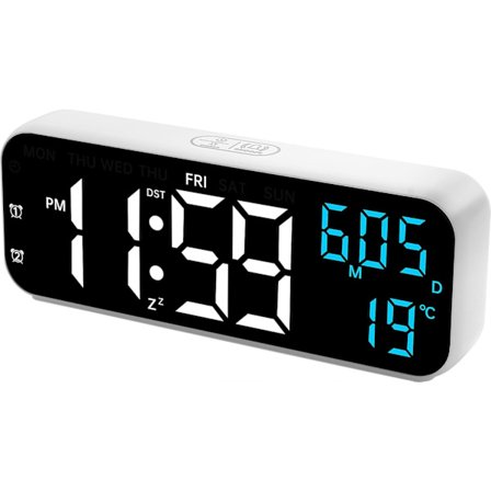 Elegant Digital LED Vækkeur Temperaturvisning Dato Uge, 2 Alarmer Vækkeur med Snooze-funktion, USB-drevet