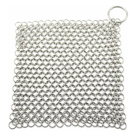 Rengjøringsmiddel i støpejern, kjettingvaskemaskin i rustfritt stål, 7 x 7 tommers ringrenser for rengjøring av støpejern og smijern med henger, doe