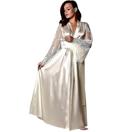 Dame Satin Blonde Lang Morgenkåbe Natkjole Hvid L