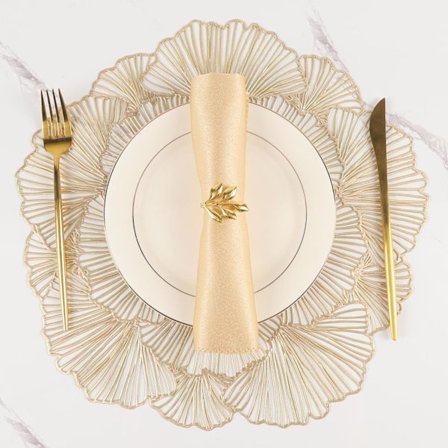 Runda Bordstabletter Pressad Vinyl Metallisk Blomma Bordstabletter Set om 1 Värmebeständiga Matsalsbord Mattor Guld Bordstablett för Bröllopsfest Kök 