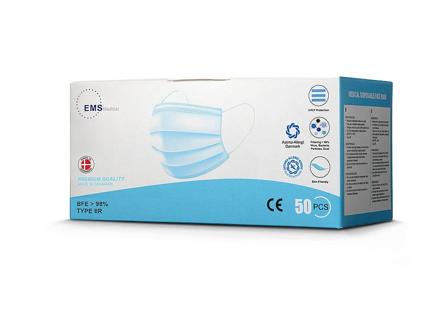 EMS Medical Mundbind Type IIR - Produceret i Danmark - Astma-Allergi mærket 50 stk., Medicin & Pleje, Hygiejne, Mundbind