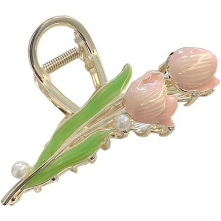 Elegant Tulipan Blomster Blomster Blomster Blomster Enkel Perle Haj Klemme Pige Hår Klemme Perle Temperament Hestehale Hår Klemme (Pink)