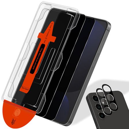 2-PACK Samsung S24 FE Privacy Skærmbeskytter & 2-PACK linsebeskytter - Hærdet Glas | [Automatisk Installation] - Boblefri