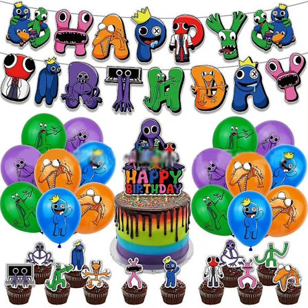 Roblox Rainbow Friends Bursdagsfest Dekorasjoner Tilbehør Ballonger Kakepynt Banner Sett