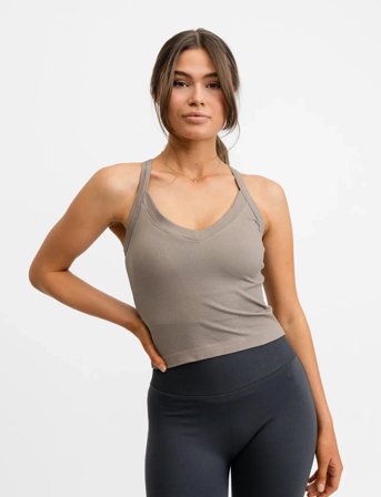Drop of Mindfulness Ribbed Sports Tank Top - Beige - L