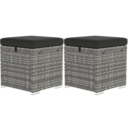 Rootz 2 Piece Rattan Pall Set - Seat Pall - Lagringspallar - Hidden Storage - 40x40x41cm - Grå