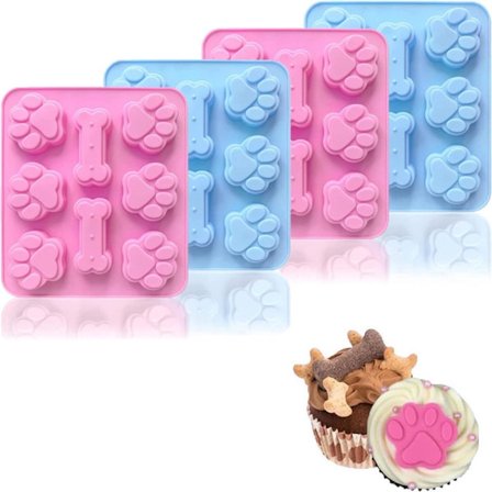 4 stk. Sæt Silikone Chokoladeform 3D Potetryksform Kage Jelly Form Genanvendelig Blå og Pink Egnet til at lave kager, slik, gelé,