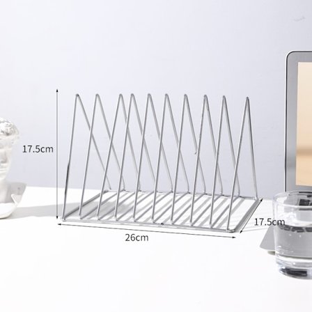 Kolmion muotoinen pöytäteline, 9 lokeroa metallinen levyjen säilytysteline, vinyyliteline vapaasti seisova, asiakirjateline, monitoiminen 