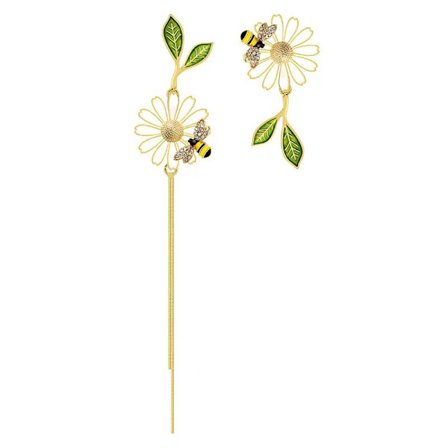 Daisy Flower Bee Stud Earrings för kvinnor Solros Butte Green
