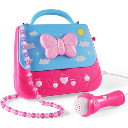 Karaokemaskin for barn, jenters karaokemaskin leketøy musikkspiller med mikrofon og lys, batteridrevet bærbar sangmaskin