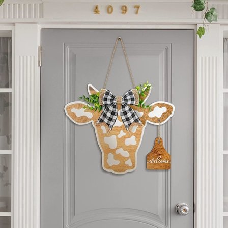 Niutoumen-seppeleen riipus tervetulotoivotus ovikoriste rusetti koriste vihreä kasvi puinen ohje 34*28cm