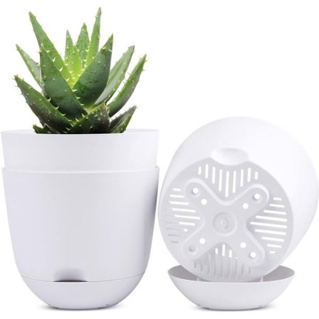 Självvattnande blomkrukor för inom- och utomhusbruk, vita, 13 cm (3 st)