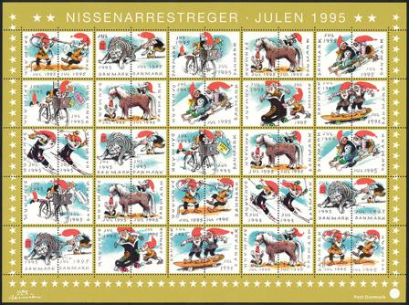 Danmark - julmärkeark 1995 - Takket - Ufoldet