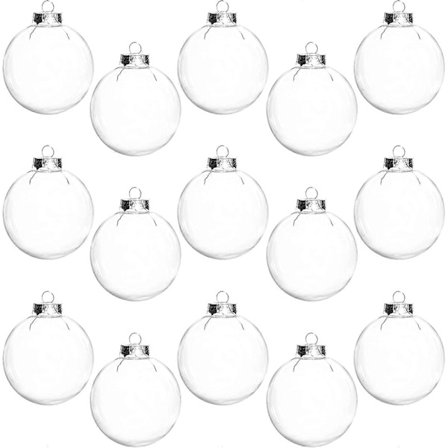15 stk DIY Gjennomsiktige Fyllbare Kuler Ornamenter, 6 cm Transparente Ornamenter Knusesikre Julekuler for Jul Bryllup Bursdag DIY Håndverk
