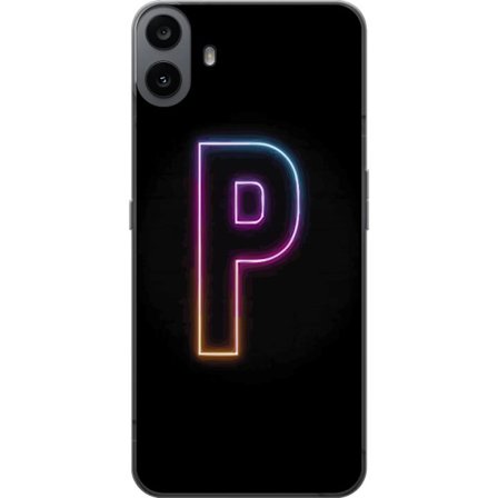 Yhteensopiva Puhelinkuori Nothing Nothing CMF Phone 1 Minimaalinen neonkirjain P värin asteittaisella muutoksella ja valotehosteella mustaa taustaa v