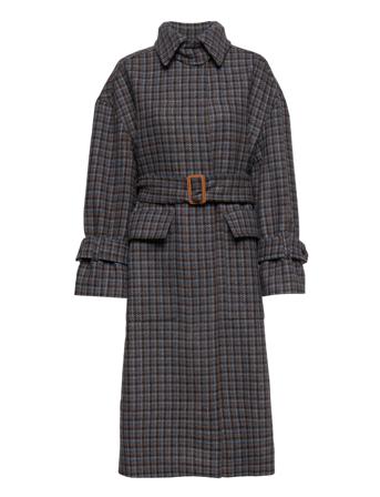 Orson - Checked Wool Trench Coat Rock Multi/mönstrad Day Birger Et Mikkelsen
