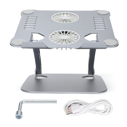 Laptopställ i aluminiumlegering med 2 kylfläktar, hopfällbart och justerbart