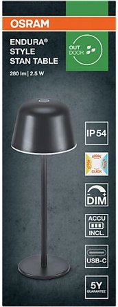 OSRAM Led Bordlampe Utendørs Mørk Grå Oppladbar Usb