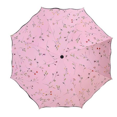 Parasoller for kvinner, solparasoller for damer, UPF 50 UV-beskyttelse, lett, vindtett parasoll, trippel sammenleggbar paraply (rosa)