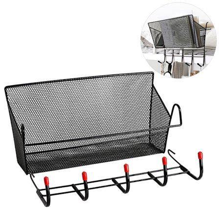 Hengende kurv for sengekant Oppbevaringskurv med kroker Sovesal Artefakt Organizer for bøker Telefoner Drikkevarer Svart