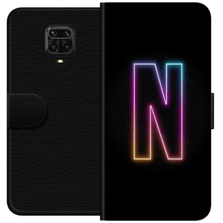 Yhteensopiva Lompakkokotelo Xiaomi Xiaomi Redmi Note 9 Pro Minimalistinen neonkirjain N värinvaihtuvassa valossa mustaa taustaa vasten