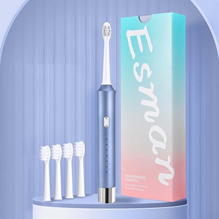 Elektrisk tandborste - Sex vibrationslägen med 4 borsthuvuden (Blå)