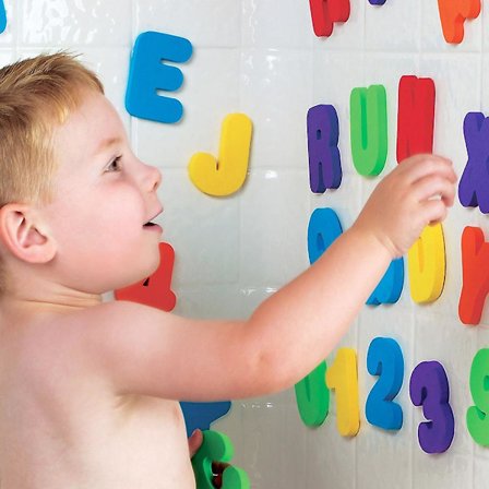 36 stk. A-Å bogstaver og 0-9 tal skum flydende badekar klistermærker småbørn børn legetøj db