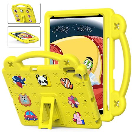 Cartoon Pattern Case For Ipad Pro 10.5 Inch Air 10.5 Inch 2019 With Handle, Adjustable Stand, Shockproof, Kid Friendly Design Cover(Yellow)