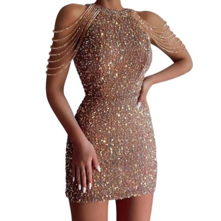 Hängande hals Crystal Tofs Wrap Hip Dress Aftonklänning rosa S