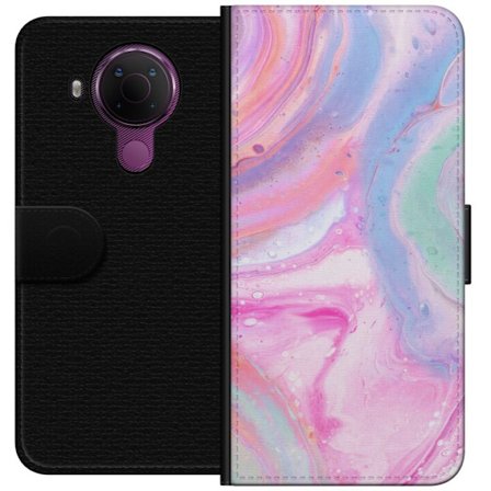 Yhteensopiva Lompakkokotelo Nokia Nokia 5.4 Abstrakti pastellin värinen marmoritaide, jossa on nestemäinen akryyli vaikutus pinkissä, sinisessä ja