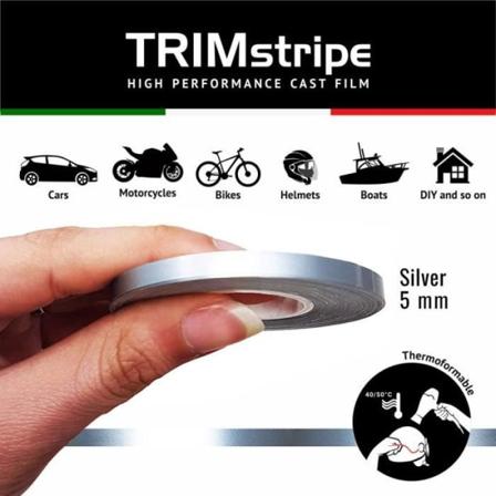 Trimstriber Klæbestrimler til biler, sølv, 5 mm x 10 mt