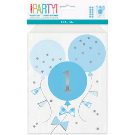 1-års bursdags godteposer Blå Polkadot 8-pakning.