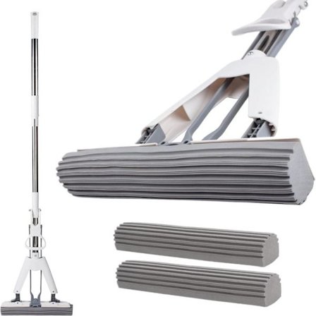 PVA Absorberende Svampemoppe, Dobbeltsidet Superabsorberende Teleskophåndtag Gulvrenser + Et Ekstra Svampehoved