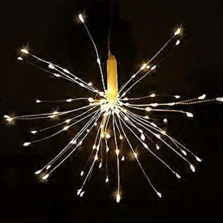 LED Ljusslinga, Queta Ljusslinga med Fjärrkontroll Utomhus Julbelysning Batteridriven, Exploderande Fyrverkeri, Varmvit (120 Ljus)