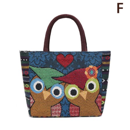 Broderad uggla tryckt handväska damer stor kapacitet S F F