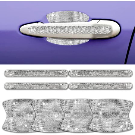 8 stk. Rhinestone Bil Dørhåndtag Klistermærker (Sølv) - Bling Bil Tilbehør