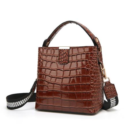 Kvinner Dame håndveske lakkskinn Krokodille mønster skulder Crossbody mote bøtteveske Brown