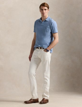 Polo Ralph Lauren Standard Fit Cotton-Linen Polo Shirt - Blue - M