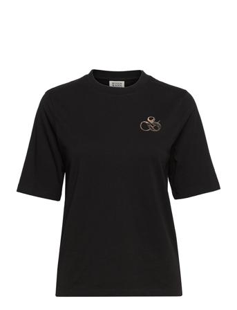 Relaxed-Fit Organic Cotton T-Shirt With Logo Graphic T-shirt Top Sort Scotch & Soda