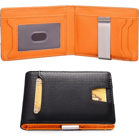 Svart + Orange - Läderplånbok för män - Armored Security Credit