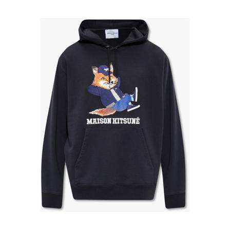Maison Kitsuné Hoodie with animal motif , Zwart , Heren , Maat: M