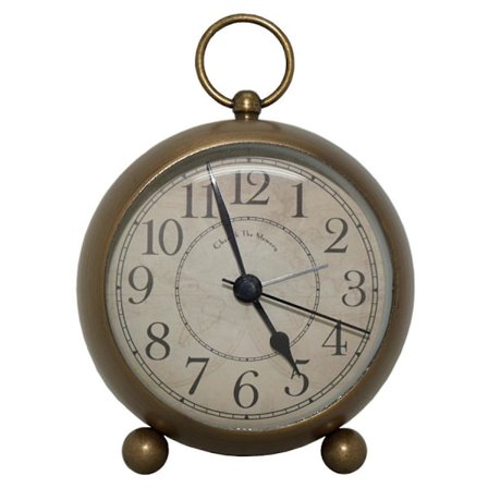 Bordsklocka Vintage Metall Rund Skrivbords Klocka med Handtag och Draks Fots Stativ för Hem Vardagsrum Sovrum Dekoration 4.3''*5.9''