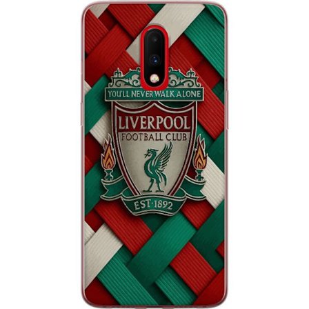 Yhteensopiva Puhelinkuori OnePlus OnePlus 7 Liverpool Football Clubin tunnus, jossa You'll Never Walk Alone voimakkaassa graafisessa suunnittelussa in