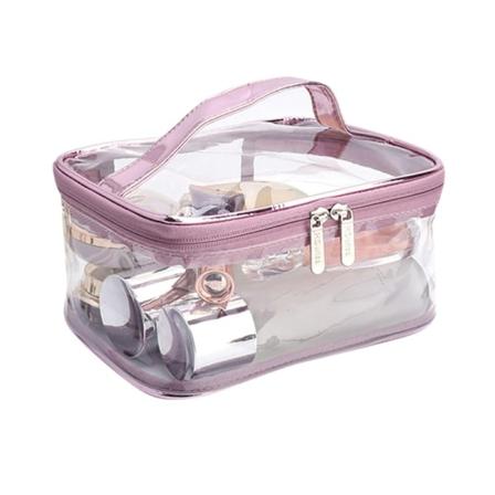 Gjennomsiktig PVC sminkepung, bærbar vanntett toalettveske med stor kapasitet, glidelås kosmetikkveske DB Rose Pink Single Layer