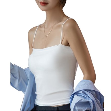 Dam Tank Top Slim Fit Vadderad Spaghettiband Camisole Ärmlös Charmig Tank Top Vit Fri Storlek (88.2‐132.3lb)