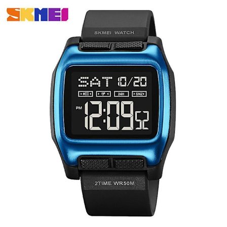 Fyrkantig digital klocka för män med siffror på urtavlan, stor urtavla, vattentät LED-klocka - Blå