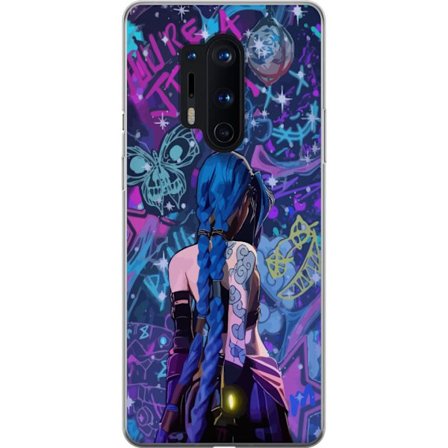 Yhteensopiva Puhelinkuori OnePlus OnePlus 8 Pro Värikäs graffitipiirros, jossa on sinisellä hiuksilla varustettu hahmo kaupunkimaisessa neon-tyylis