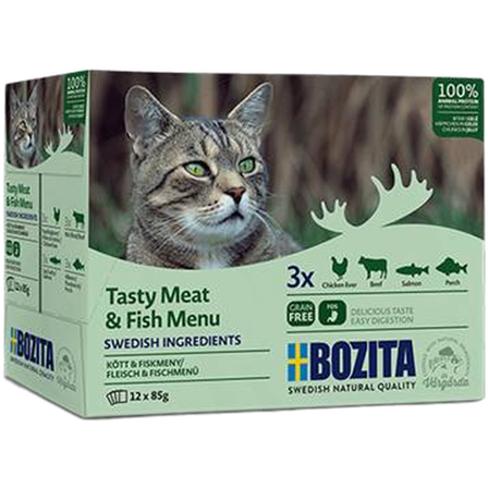 Bozita Katt - Pouch Multibox Kjøtt og fisk i gelé 85 g x 12 stk - porsjonsposer - Katt - Kattefôr & kattemat - Våtfôr og våtmat - ZOO.no